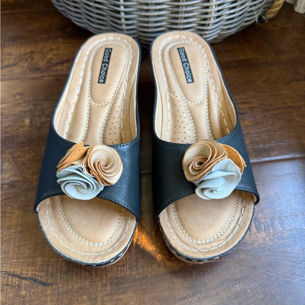 Elegant Black Floral Mules by Good Choice